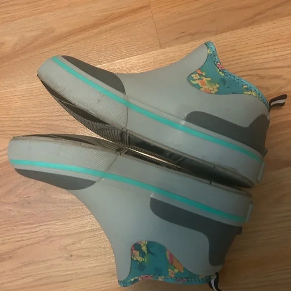 Waterproof Gray & Teal Slip-On Women's Rain Boots - Picture 3 of 5
